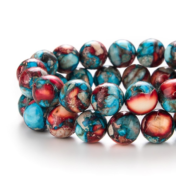 Hand Crafted Jewelry - 🆕New Blue & Red Sea Sediment Jasper Gemstone Bracelet 8mm